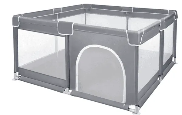 Parc pour bébé gris avec maillage respirant, parc à porte d'accès pour ramper, adapté à un usage intérieur et extérieur 180X200X68 cm