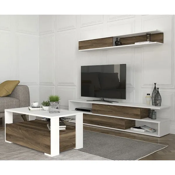 Table Téléviseur Sim Marron-blanc T908M+TABLE Basse Balina B908M