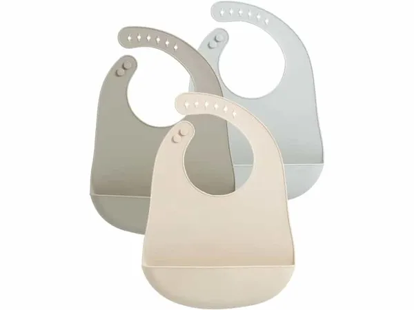Ensemble de 3 Bavoirs en Silicone pour Bébé dans des nuances naturelles