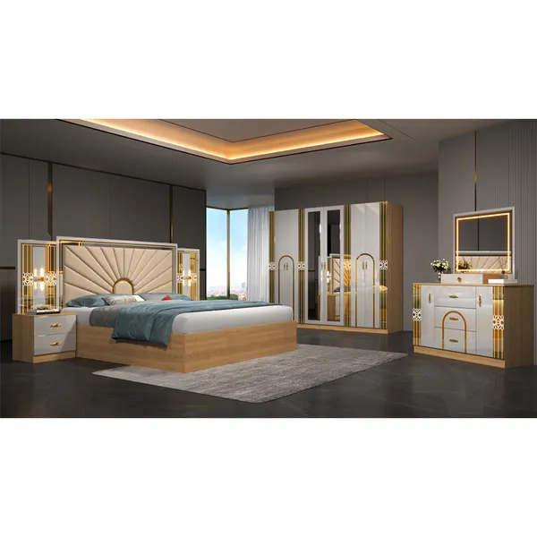 Chambre à Coucher 6BATTANTS 5PIECES Beige Blanc MC615