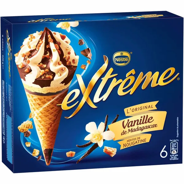 EXTRÊME - Glace cônes à la vanille de Madagascar et aux pépites de Nougatine X6 - 426g