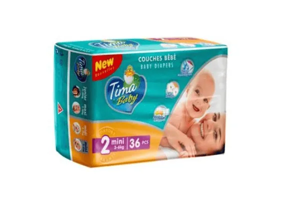 TIMA BABY - Couches bébé taille 2 mini (3-6kg) - Lot de 5 X 36 couches