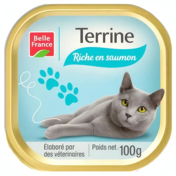 Belle France – Pâtée/ Terrine - Riche en saumon pour chats - 100 g