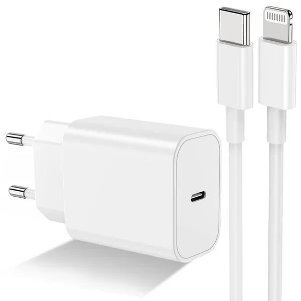 Chargeur Rapide USB-C avec Prise UE et Câble Lightning de 2m pour iPhone