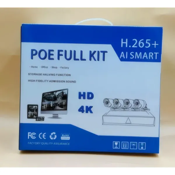 Kit de Caméra de Surveillance NVR 4CH avec Fil PoE H.265+ AI SMART