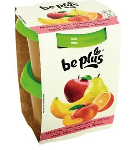 BE PLUS – Compote 4 Fruits : Pomme, Poire, Pêche & Banane – 130 g × 2