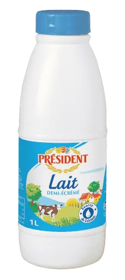 PRESIDENT - Lait en bouteille demi écrémé - 1 L