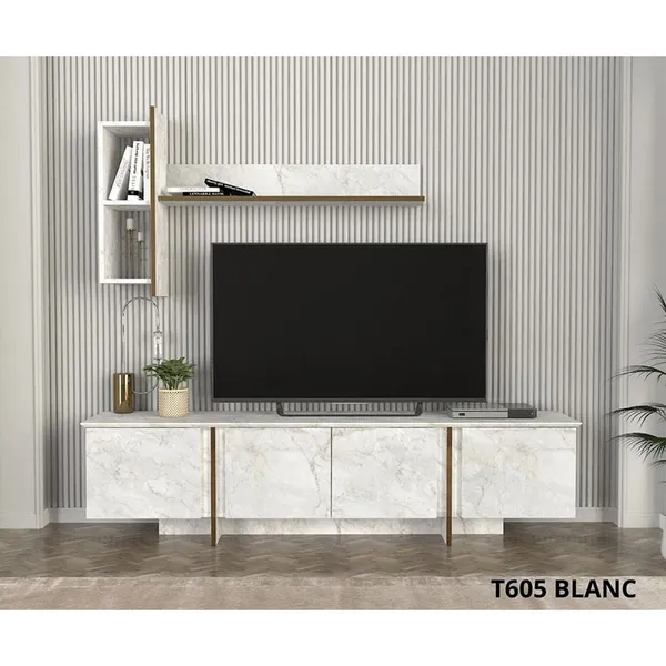 Table Téléviseur Nabou Marble Unit White T605B