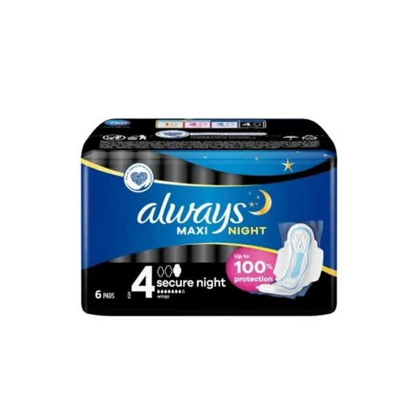 Always Ultra Secure Night – Serviettes hygiéniques avec ailettes (Taille 4, protection nuit)