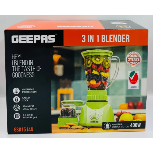 Mixeur/Blender multifonction 3 en 1 400W Geepas GSB1514N