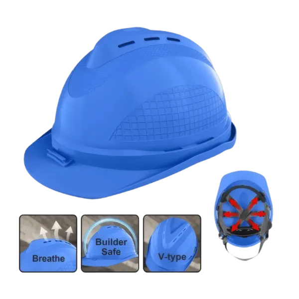 Casque de Chantier Bleu Ventilé avec Molette Ingco
