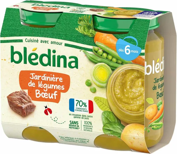 BLÉDINA - Jardinière de légumes Boeuf pour bébé (2X200g) - Dès 6 mois
