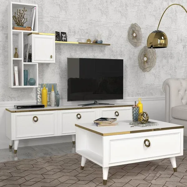 Table Téléviseur Kornelya Unit-blanc 1.80M T803+TABLE Basse B803