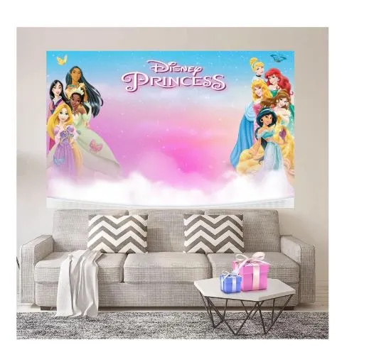 Décor de fond anniversaire – Thème princesses Disney