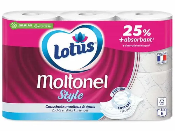 LOTUS Moltonel – Papier Toilette 6 Rouleaux Épais et Doux