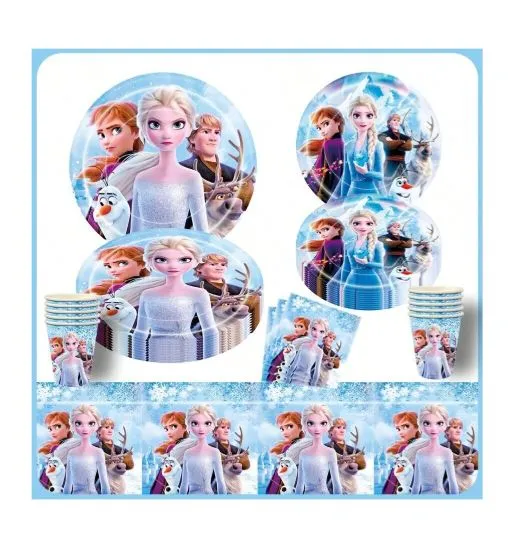 Vaisselle anniversaire thème Frozen – Ensemble - 51 pièces