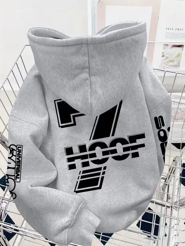 Sweat à Capuche Épais en Peluche pour Homme – Motifs Géométriques Abstraits – Taille L