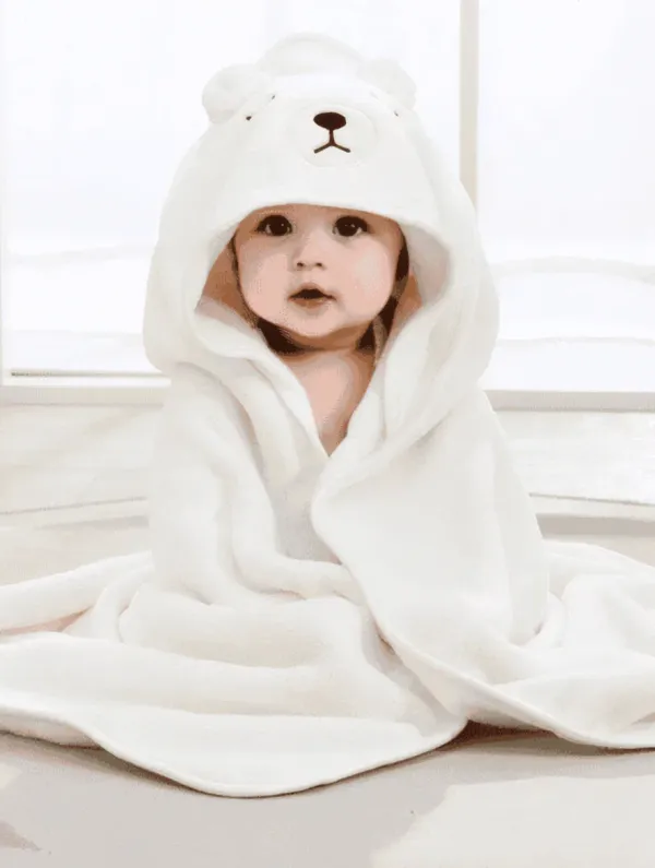 Peignoir de bain en polylester à capuche- Couleur blanche