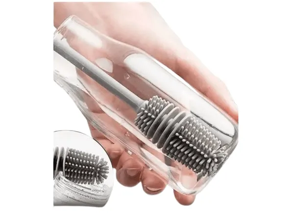 Goupillon de nettoyage en silicone à longue manche, pour biberons, gourdes