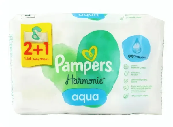 PAMPERS HARMONIE AQUA - Lingettes Hydratantes Enfants – 3 x 48