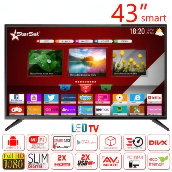 Téléviseur Smart TV 43" StarSat 43TSM48 - Android 14.0