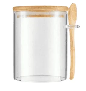 Lot de 2 Bocaux Hermétiques Verre avec Couvercle - Bambou + Cuillère