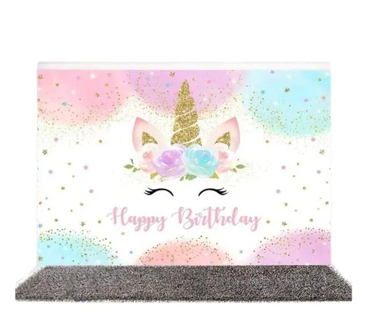 Toile de fond anniversaire – Thème floral et licorne - 210×150 cm / 150×100 cm
