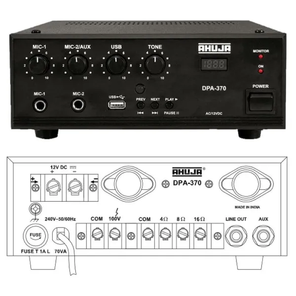 AHUJA AMPLI DPA-370 30W - Amplificateur PA 30W avec Lecteur Digital Intégré