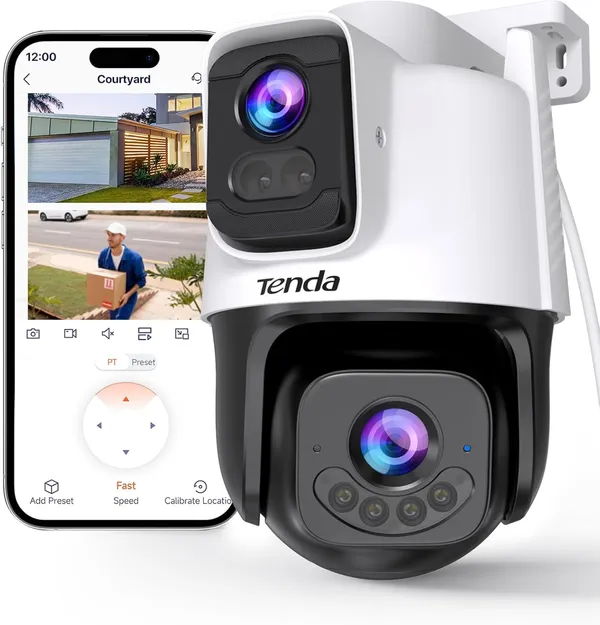 Tenda CH9 Caméra Surveillance WiFi Extérieure Double Objectif 2K+2K