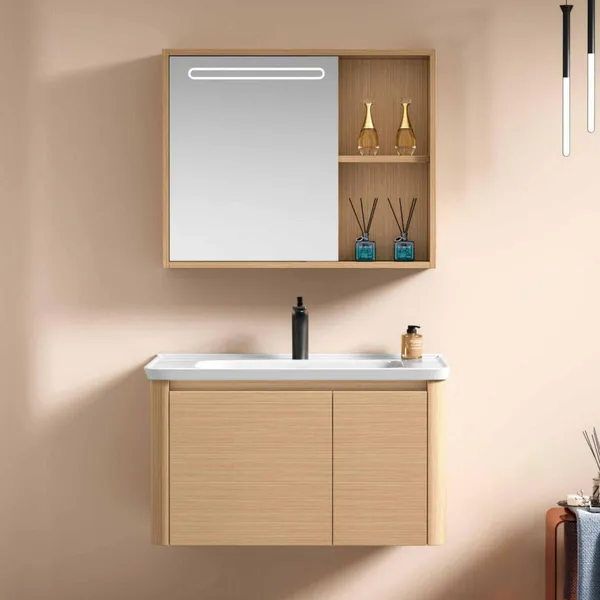 Meuble de salle de bain D-6090 en fibre de carbone avec miroir et éclairage LED