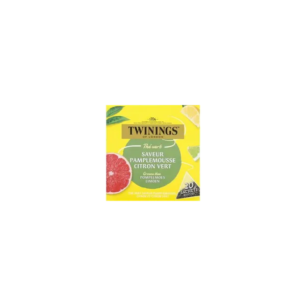 TWININGS Thé vert pamplemousse citron et citron vert 20 sachets 32g
