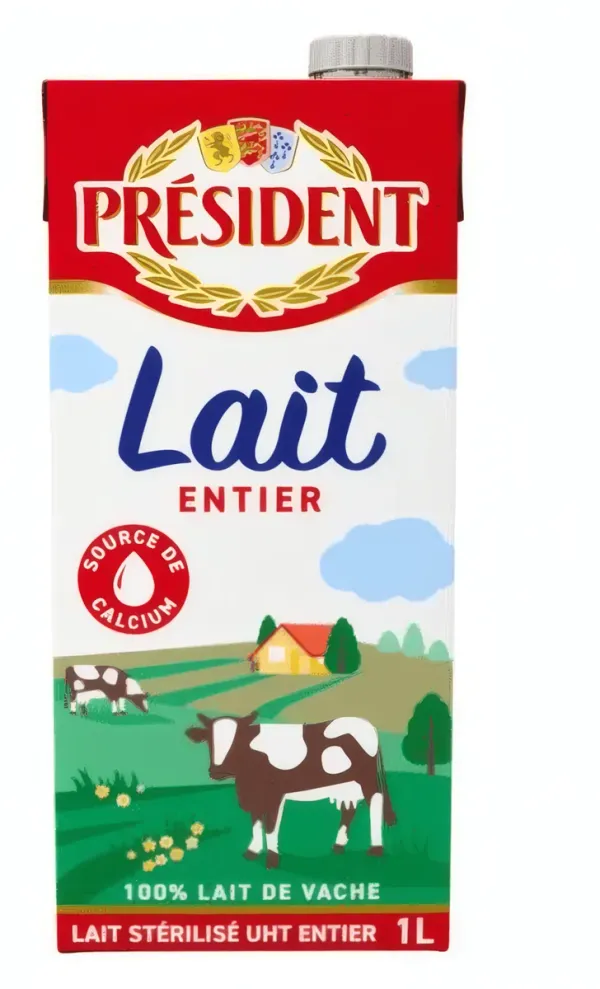 Président- Brique de lait entier  UHT stérilisé- 1L