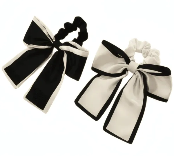 Chouchou Femme à Nœud – Noir & Blanc, Élégant et Pratique