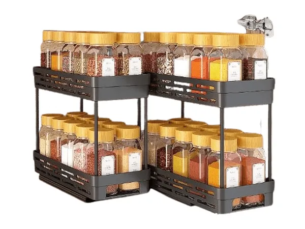 Étagère à épices coulissante – Deux niveaux pour cuisine et garde-manger