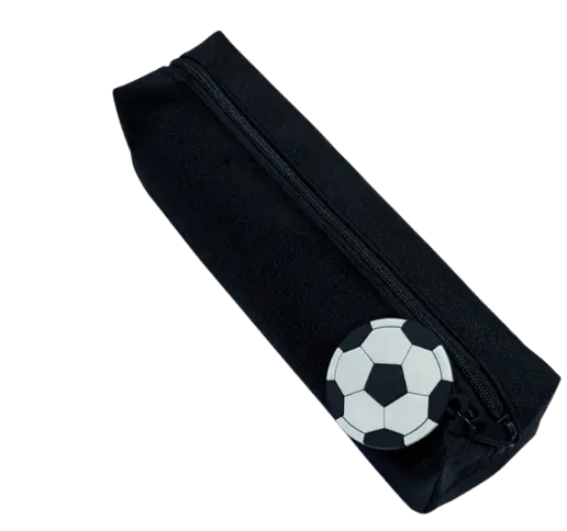 Trousse Scolaire - Motif Ballon de Football en Tissu Oxford – Noir