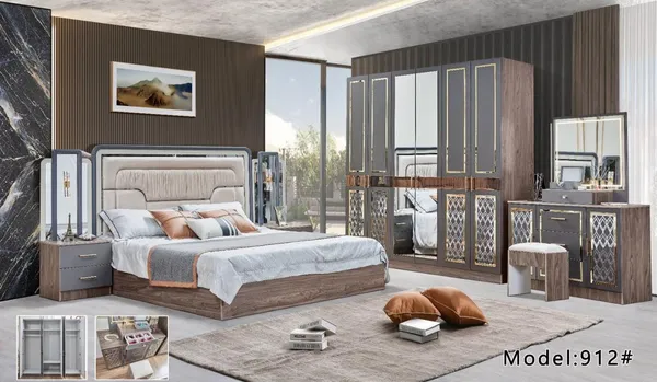 Chambre à Coucher 6 battants 5 pièces Gris Marron 912H