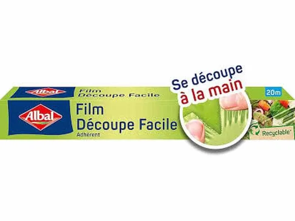 Albal - Film Découpe Facile 20m - Film étirable - Découpe facile à la main - Adhérent