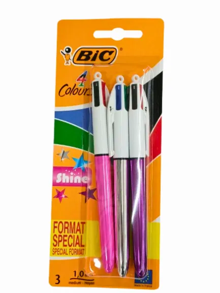 Stylos bille rétractables Color Shine Bic x3 blister