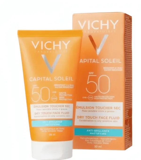 VICHY - Crème Solaire Matifiante Visage Toucher Sec Capital Soleil  SPF 50 - 50 ml