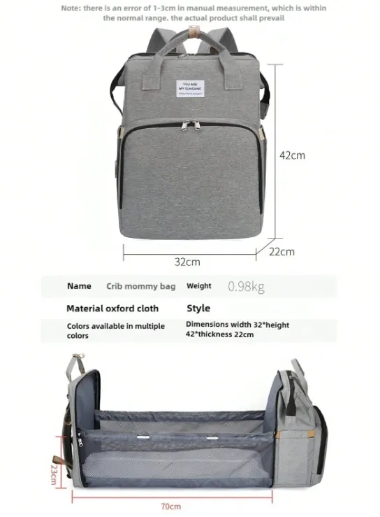 Sac à Dos Sac à Langer Bébé – Imperméable, Pliable, Noir